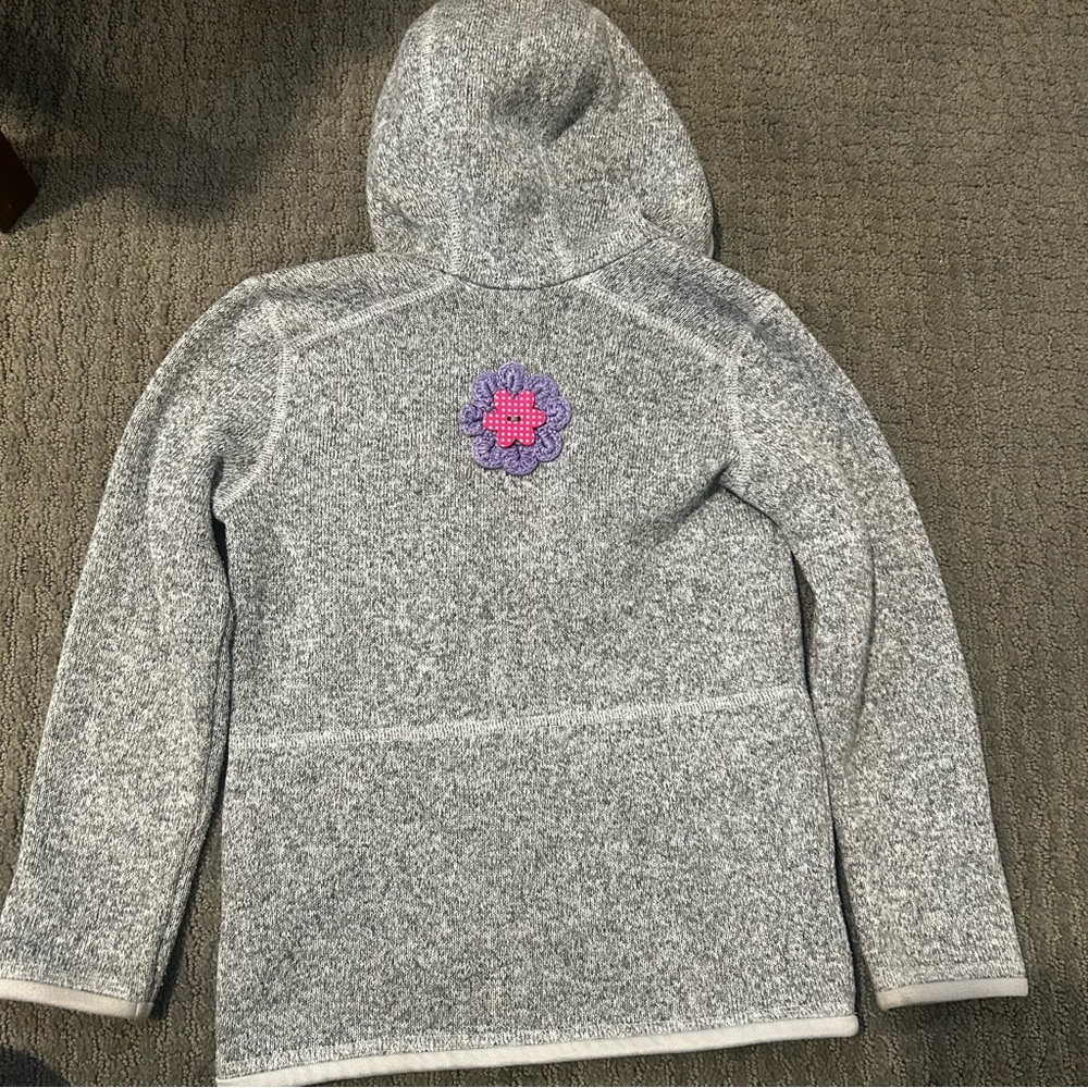 Patagonia Gray Kids Better Sweater Jacket with Pink and Purple Flower Appliqués
